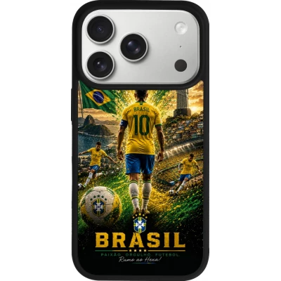 Coque iPhone 18 Pro / 17 Pro - Silicone rigide noir Football Brésil splash 2026