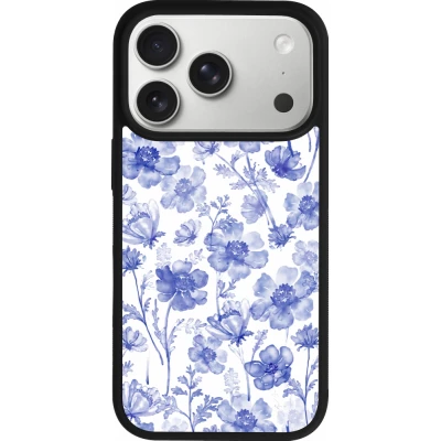 iPhone 17 Pro Case Hülle - Silikon schwarz Spring 23 watercolor blue flowers