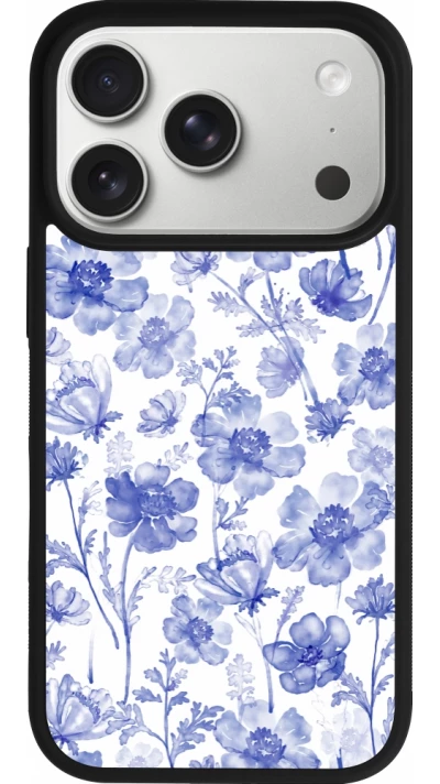 iPhone 17 Pro Case Hülle - Silikon schwarz Spring 23 watercolor blue flowers