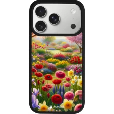 Coque iPhone 18 Pro / 17 Pro - Silicone rigide noir Spring 25 Bouquet printemps