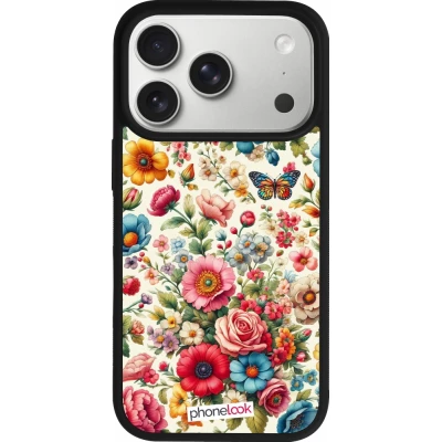Coque iPhone 17 Pro - Silicone rigide noir Spring 25 printemps fleuri