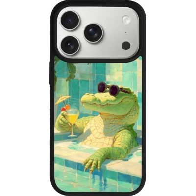 iPhone 17 Pro Case Hülle - Silikon schwarz Crocodile in the swimming pool Summer 2026