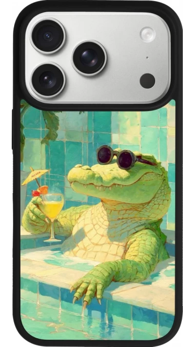 iPhone 17 Pro Case Hülle - Silikon schwarz Crocodile in the swimming pool Summer 2026