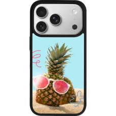 Coque iPhone 17 Pro - Silicone rigide noir Pineapple with glasses Summer 2026
