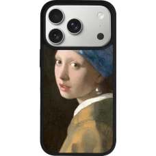 Coque iPhone 17 Pro - Silicone rigide noir Tableau art - La Jeune fille à la perle - Johannes Vermeer