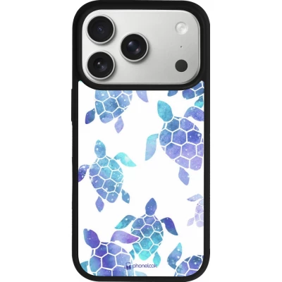 Coque iPhone 18 Pro / 17 Pro - Silicone rigide noir Turtles pattern watercolor