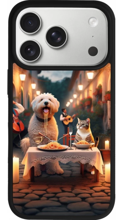 Coque iPhone 17 Pro - Silicone rigide noir Valentine 2024 Dog & Cat Candlelight