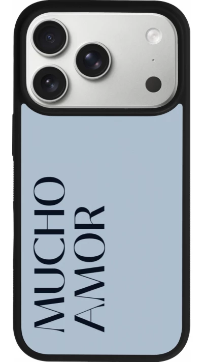 Coque iPhone 17 Pro - Silicone rigide noir Valentine 2024 mucho amor azul