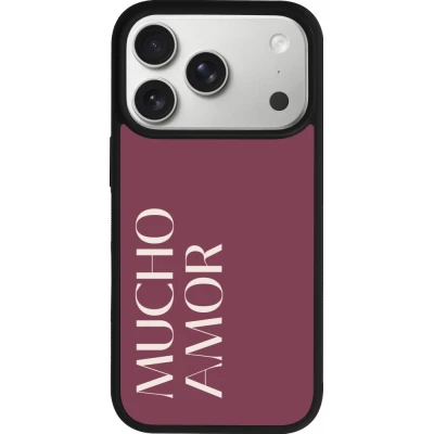Coque iPhone 17 Pro - Silicone rigide noir Valentine 2024 mucho amor rosado