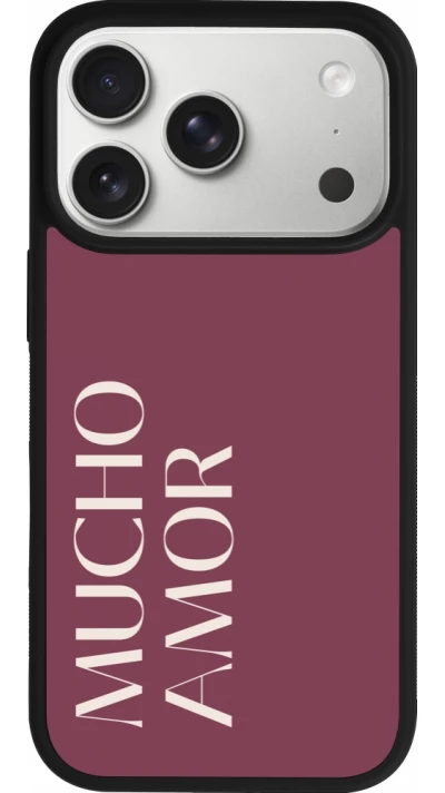 Coque iPhone 17 Pro - Silicone rigide noir Valentine 2024 mucho amor rosado
