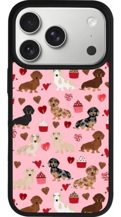 Coque iPhone 17 Pro - Silicone rigide noir Valentine 2024 puppy love