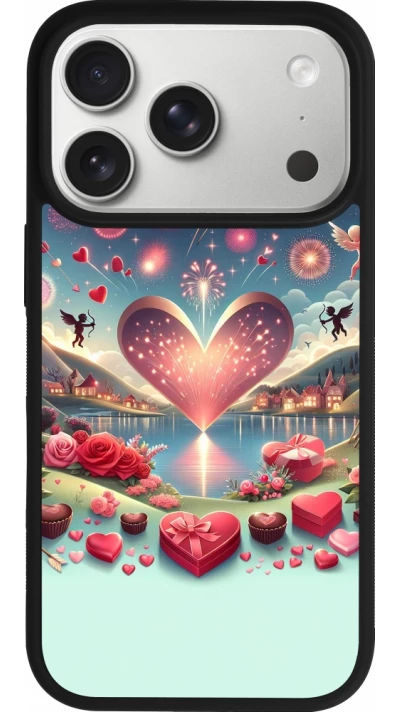 Coque iPhone 17 Pro - Silicone rigide noir Valentine 2025 Chic