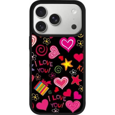 Coque iPhone 18 Pro / 17 Pro - Silicone rigide noir Valentine 2023 love symbols