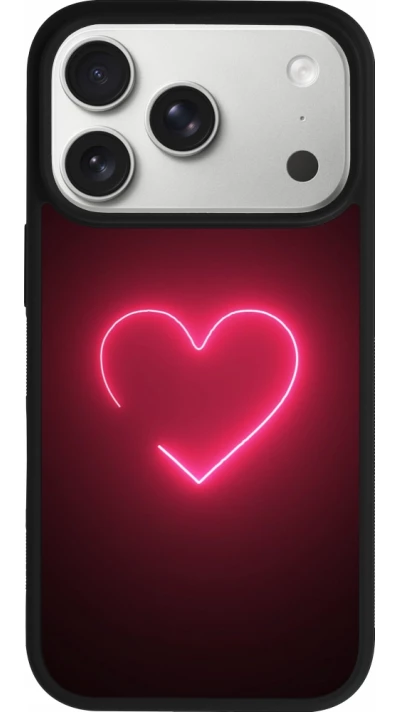 Coque iPhone 17 Pro - Silicone rigide noir Valentine 2023 single neon heart