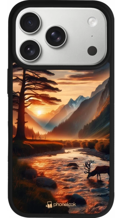 iPhone 17 Pro Case Hülle - Silikon schwarz Tal Sonnenuntergang Hirsch Baum