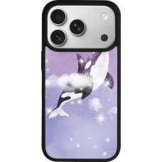 Coque iPhone 17 Pro - Silicone rigide noir Whale in sparking stars