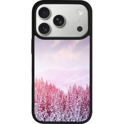 Coque iPhone 18 Pro / 17 Pro - Silicone rigide noir Winter 22 Pink Forest