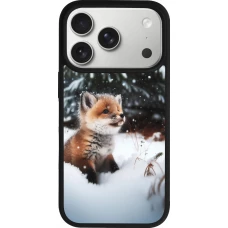 Coque iPhone 17 Pro - Silicone rigide noir Noël 2023 Renardeau sapin