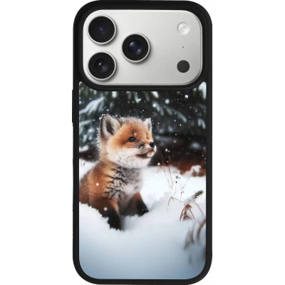Coque iPhone 17 Pro - Silicone rigide noir Noël 2023 Renardeau sapin