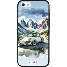 Coque iPhone 5/5s / SE (2016) - Silicone rigide noir Porsche 911 Mountain Watercolor