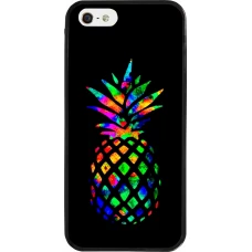 Coque iPhone 5/5s / SE (2016) - Silicone rigide noir Ananas Multi-colors