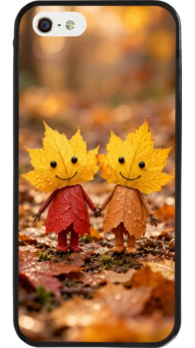 Coque iPhone 5/5s / SE (2016) - Silicone rigide noir Autumn 26 Couple of leaves