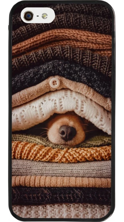 Coque iPhone 5/5s / SE (2016) - Silicone rigide noir Autumn 26 Dog under the covers