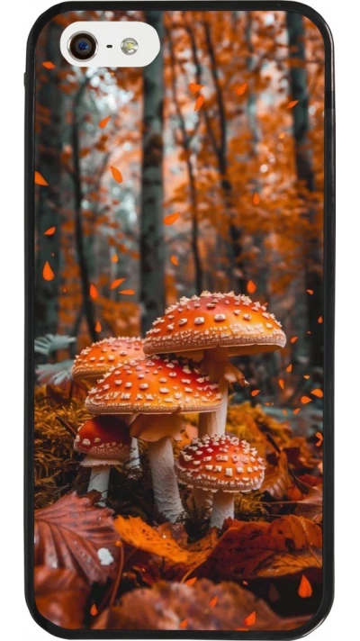 Coque iPhone 5/5s / SE (2016) - Silicone rigide noir Autumn 26 Mushrooms in the woods