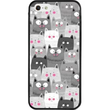 Coque iPhone 5/5s / SE (2016) - Silicone rigide noir Chats gris troupeau