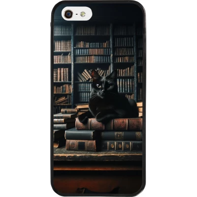 iPhone 5/5s / SE (2016) Case Hülle - Silikon schwarz Katze Bücher dunkel