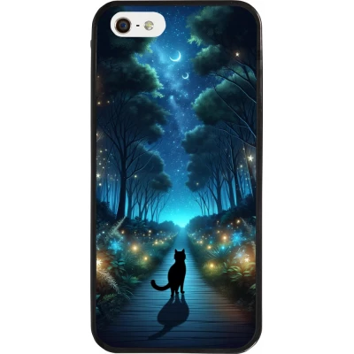 Coque iPhone 5/5s / SE (2016) - Silicone rigide noir Chat noir promenade