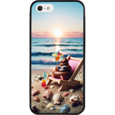 iPhone 5/5s / SE (2016) Case Hülle - Silikon schwarz Kackhaufen Emoji auf Liegestuhl