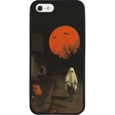 iPhone 5/5s / SE (2016) Case Hülle - Silikon schwarz Halloween 2025 Ghost on a bicycle