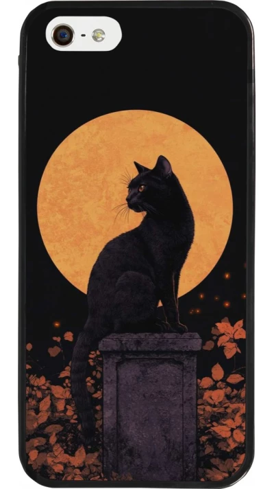Coque iPhone 5/5s / SE (2016) - Silicone rigide noir Halloween 2026 Cat Art Nouveau