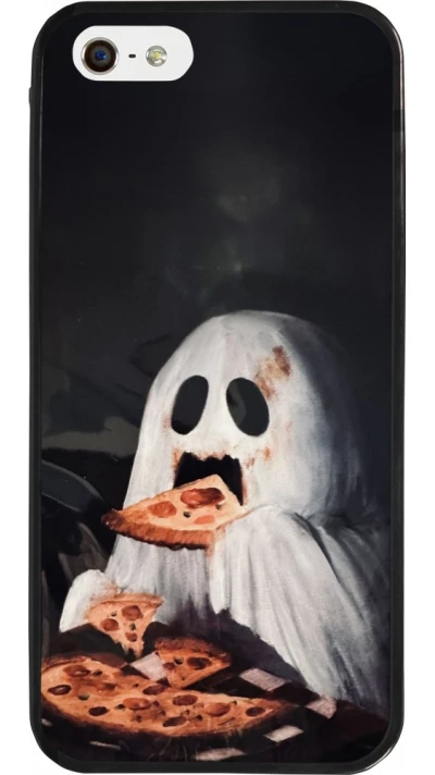 Coque iPhone 5/5s / SE (2016) - Silicone rigide noir Halloween 2026 Ghost eating pizza