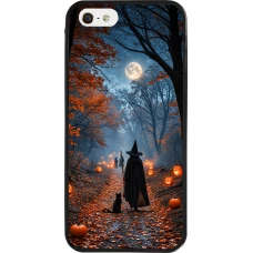 Coque iPhone 5/5s / SE (2016) - Silicone rigide noir Halloween 2026 Witch with a cat