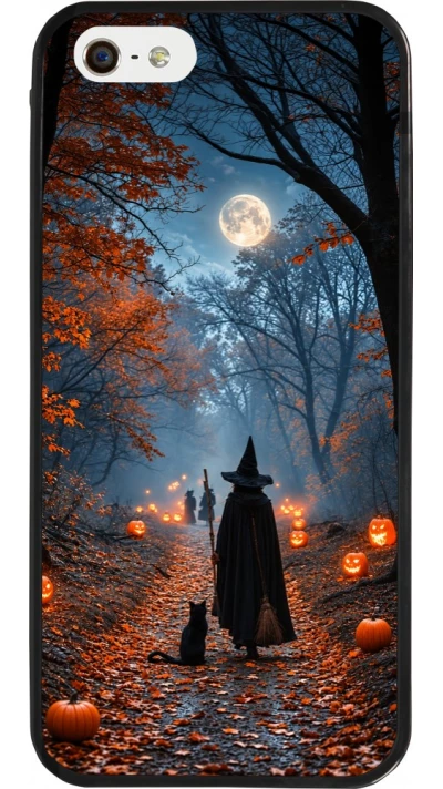 Coque iPhone 5/5s / SE (2016) - Silicone rigide noir Halloween 2026 Witch with a cat