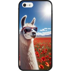 iPhone 5/5s / SE (2016) Case Hülle - Silikon schwarz Lama Chic in Mohnblume