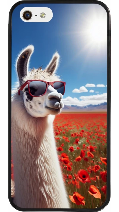 iPhone 5/5s / SE (2016) Case Hülle - Silikon schwarz Lama Chic in Mohnblume