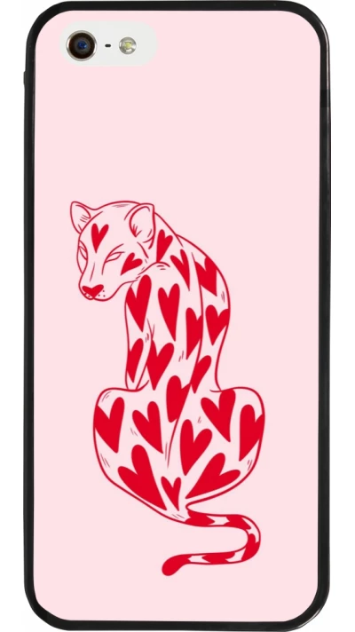iPhone 5/5s / SE (2016) Case Hülle - Silikon schwarz Leopard with hearts 2026