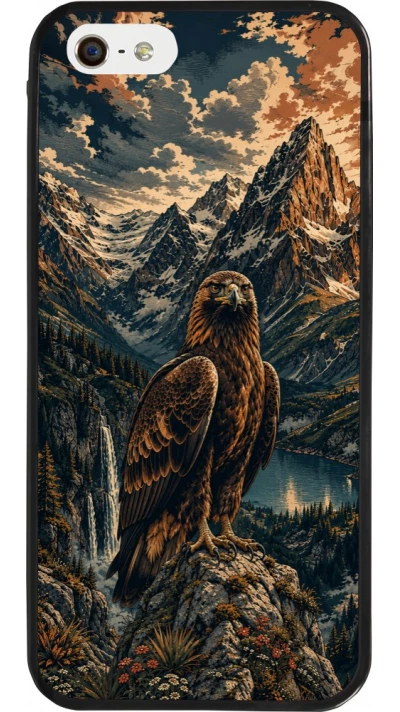 Coque iPhone 5/5s / SE (2016) - Silicone rigide noir Linocut Aigle Royal