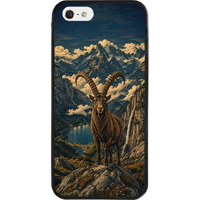 Coque iPhone 5/5s / SE (2016) - Silicone rigide noir Linocut Bouquetin