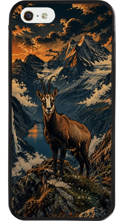 Coque iPhone 5/5s / SE (2016) - Silicone rigide noir Linocut Chamois