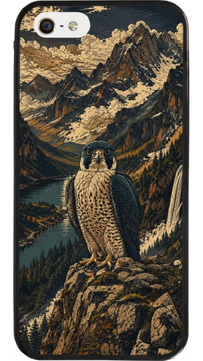Coque iPhone 5/5s / SE (2016) - Silicone rigide noir Linocut Faucun pèlerin