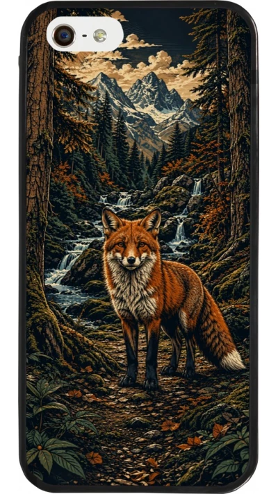 Coque iPhone 5/5s / SE (2016) - Silicone rigide noir Linocut Renard