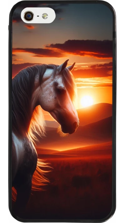 iPhone 5/5s / SE (2016) Case Hülle - Silikon schwarz Majestätischer Sonnenuntergang Pferd