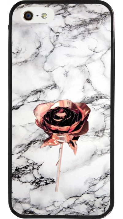 iPhone 5/5s / SE (2016) Case Hülle - Silikon schwarz Marble Rose Gold