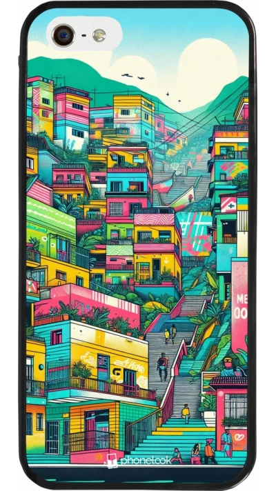 iPhone 5/5s / SE (2016) Case Hülle - Silikon schwarz Medellin Comuna 13 Kunst