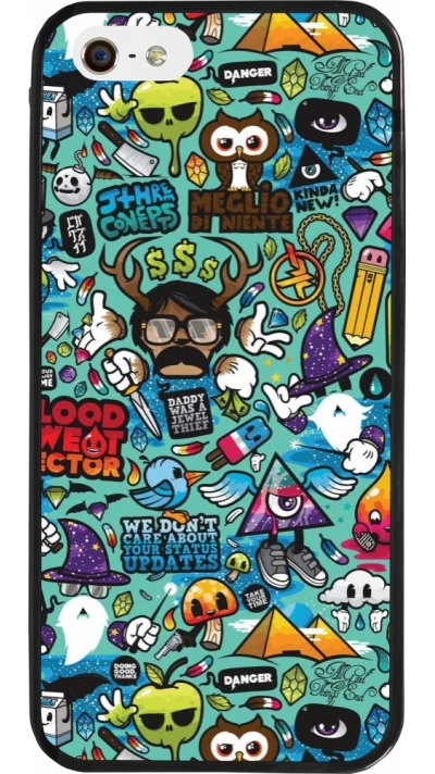 Coque iPhone 5/5s / SE (2016) - Silicone rigide noir Mixed Cartoons Turquoise