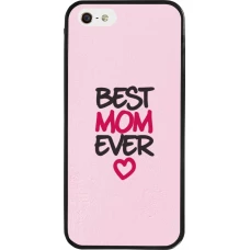 Coque iPhone 5/5s / SE (2016) - Silicone rigide noir Mom 2023 best Mom ever pink